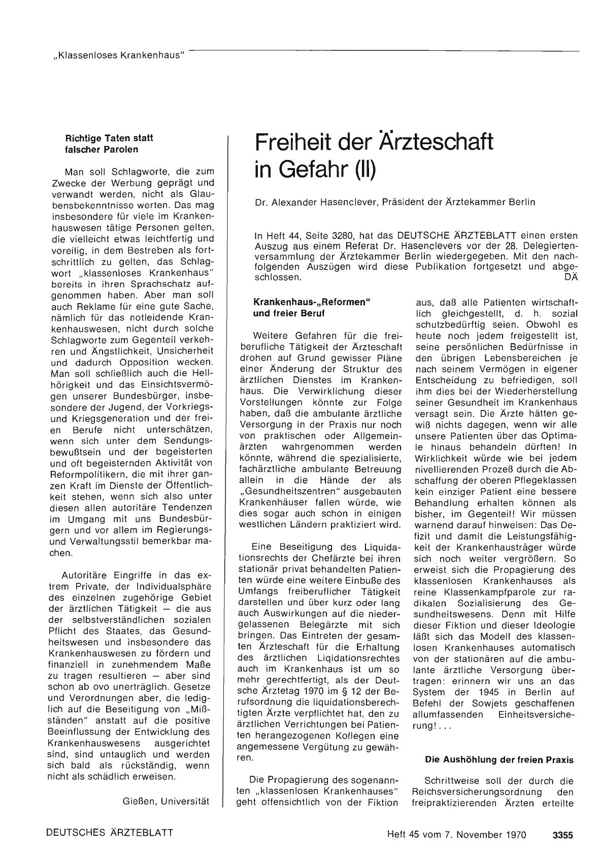 Vorschauseite 1: Freiheit der Ärzteschaft in Gefahr (II)