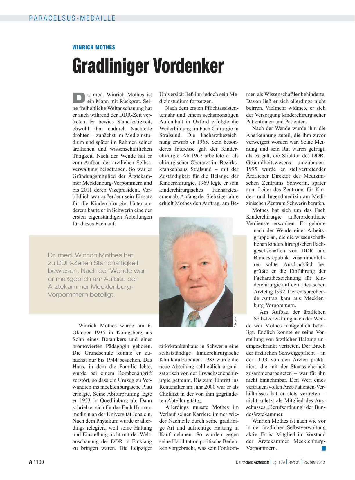 Vorschauseite 1: Winrich Mothes: Gradliniger Vordenker