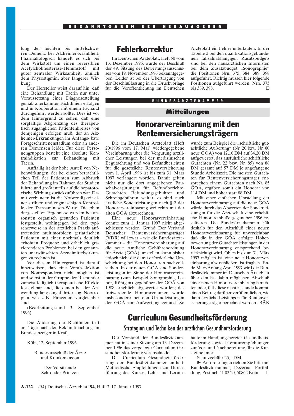 Vorschauseite 1: Mitteilungen: Honorarvereinbarung mit den Rentenversicherungsträgern