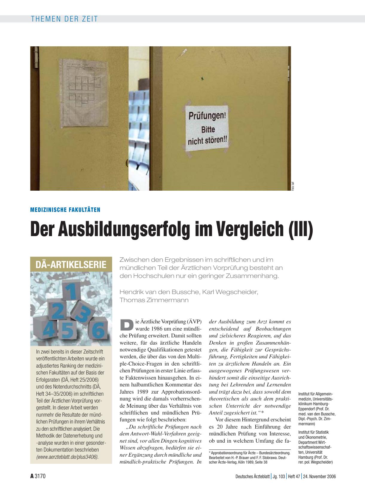 Vorschauseite 1: Medizinische Fakultäten: Der Ausbildungserfolg im Vergleich (III)