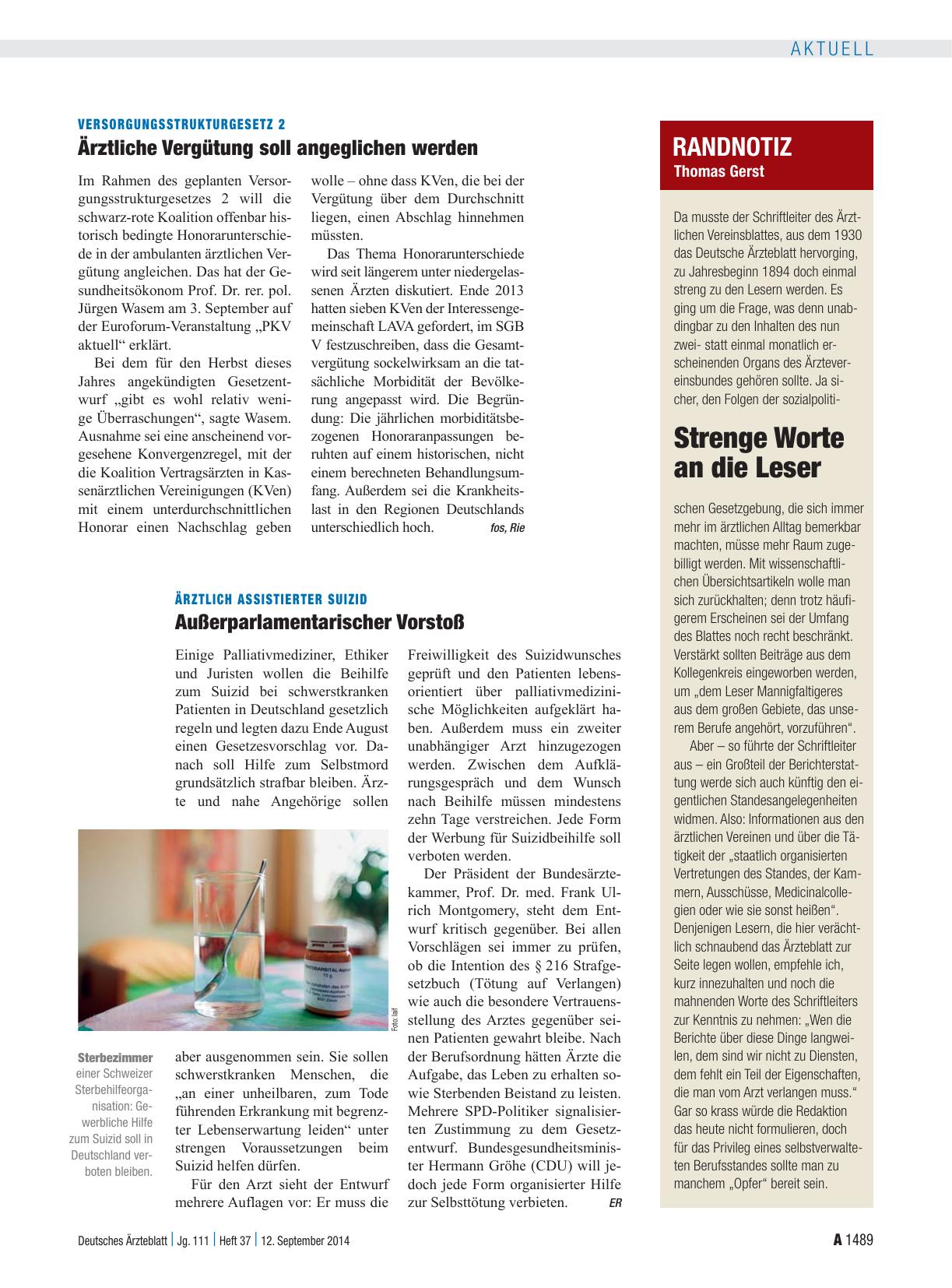 Vorschauseite 1: Versorgungsstrukturgesetz 2: Ärztliche Vergütung soll angeglichen werden