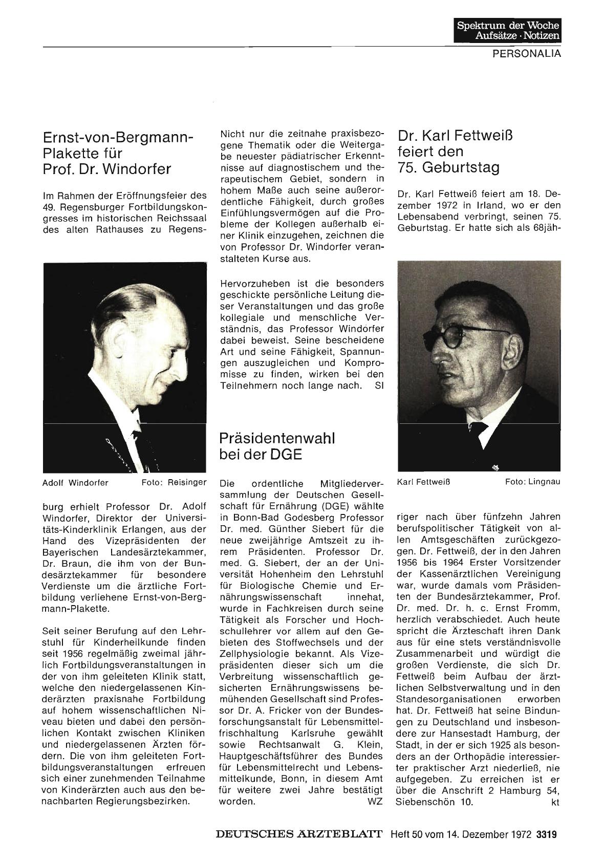 Vorschauseite 1: Ernst-von-Bergmann-Plakette für Prof. Dr. Windorfer