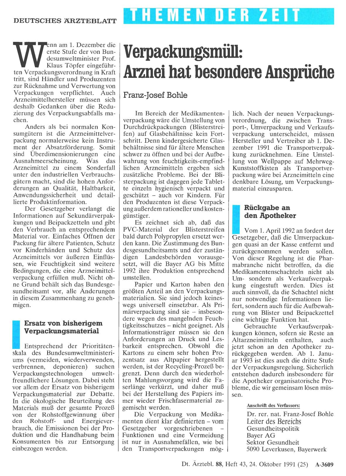 Vorschauseite 1: Verpackungsmüll: Arznei hat besondere Ansprüche