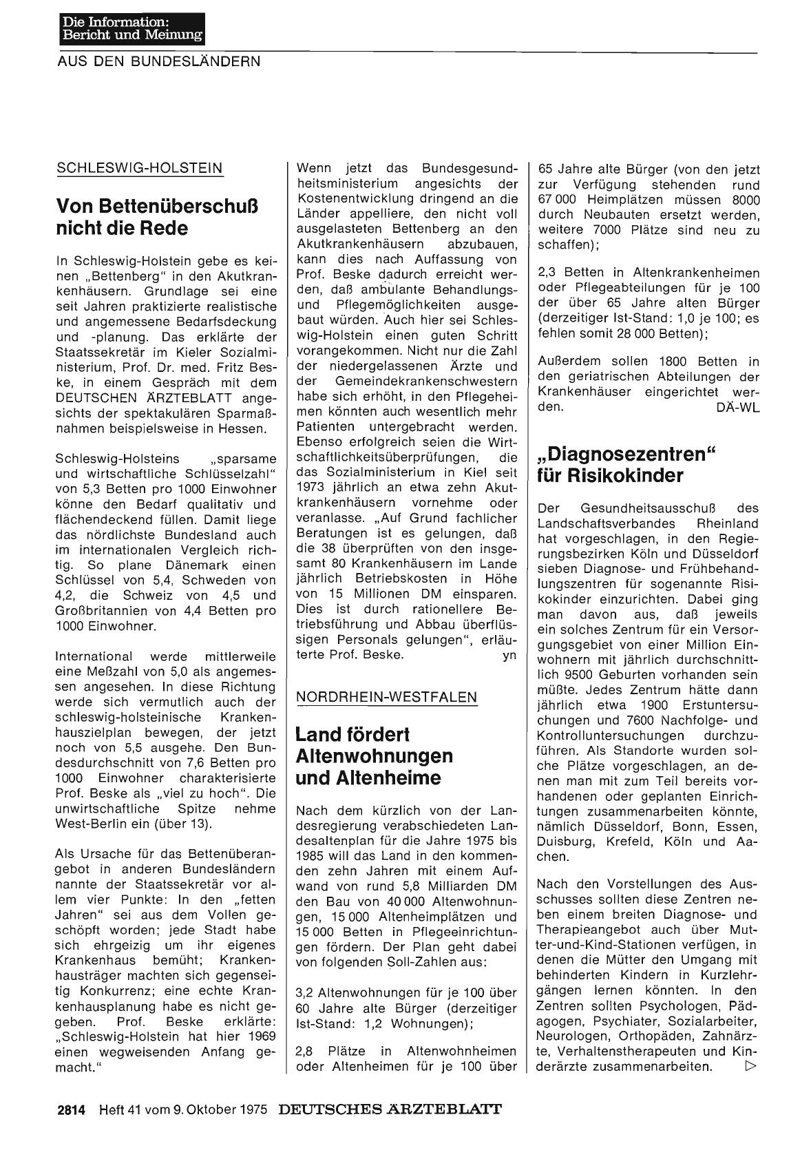 Vorschauseite 1: SCHLESWIG-HOLSTEIN: Von Bettenüberschuß nicht die Rede
