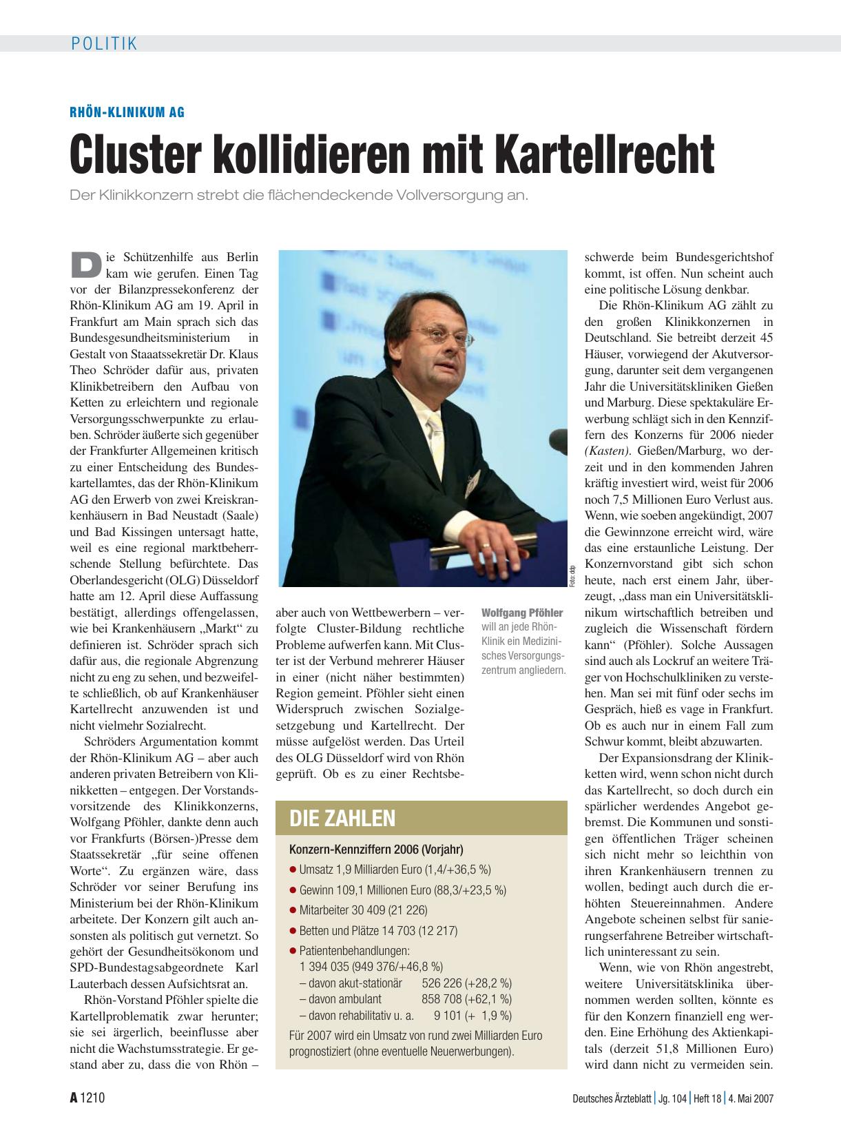 Vorschauseite 1: Rhön-Klinikum AG: Cluster kollidieren mit Kartellrecht