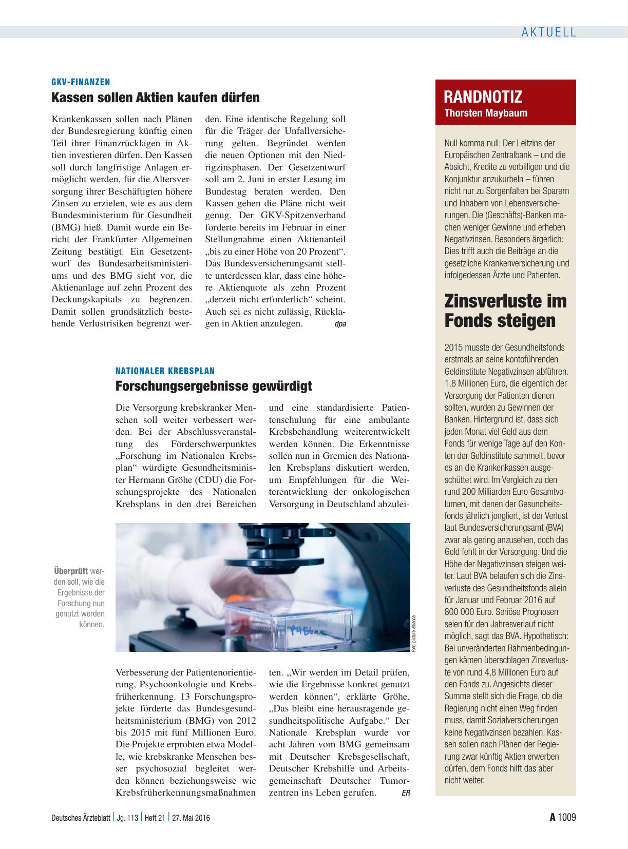 Vorschauseite 1: Nationaler Krebsplan: Forschungsergebnisse gewürdigt