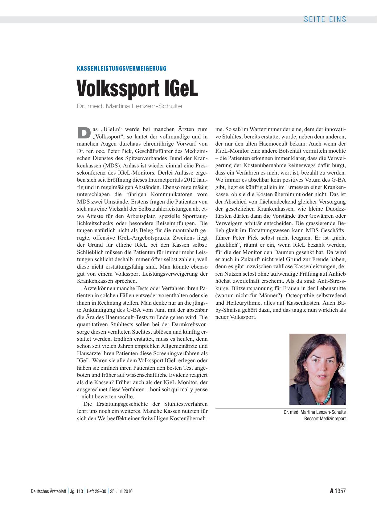 Vorschauseite 1: Kassenleistungsverweigerung: Volkssport IGeL