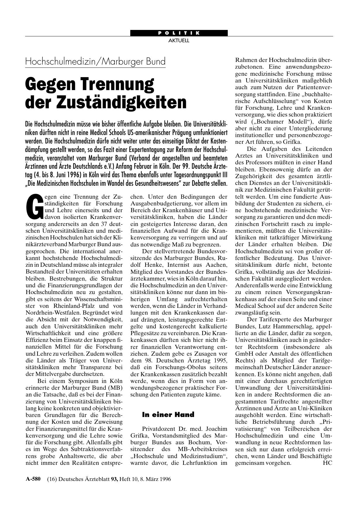Vorschauseite 1: Hochschulmedizin/Marburger Bund: Gegen Trennung der Zuständigkeiten