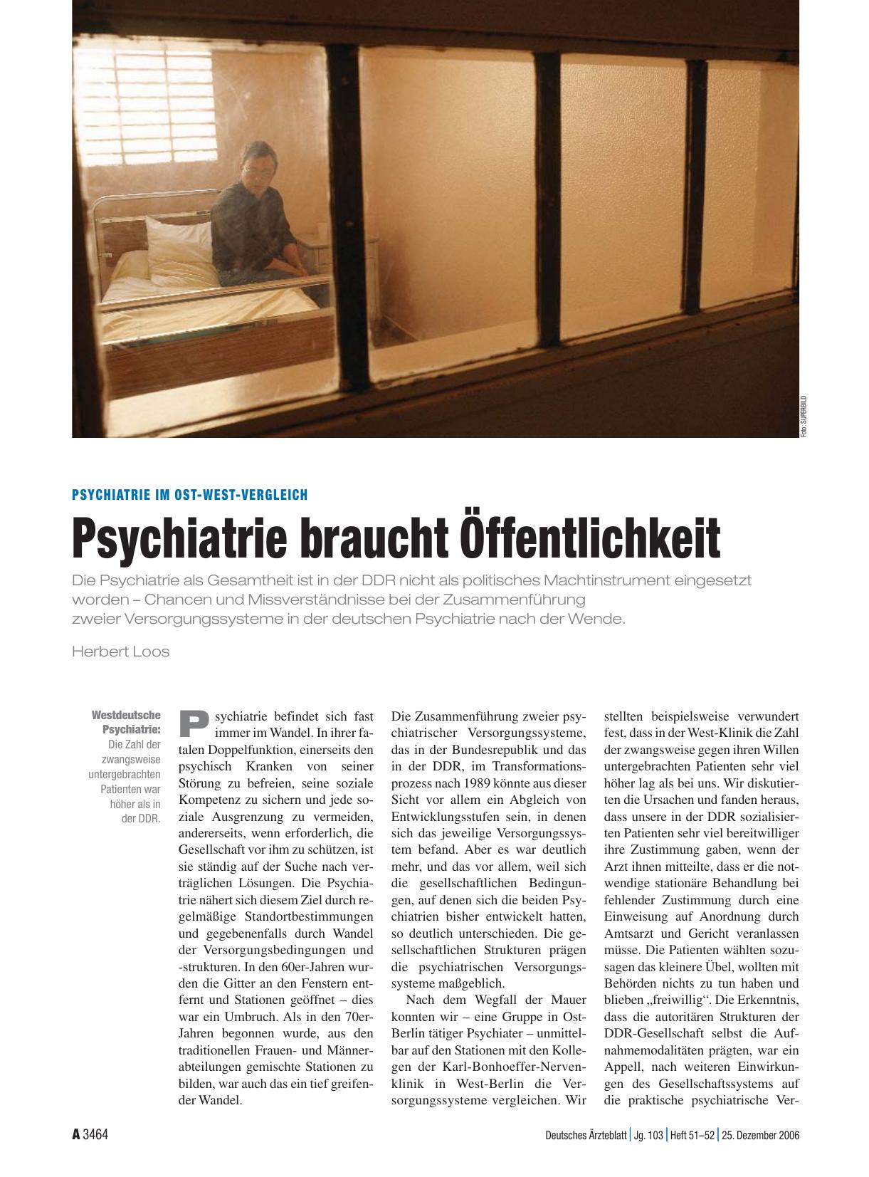 Vorschauseite 1: Psychiatrie im Ost-West-Vergleich: Psychiatrie braucht Öffentlichkeit