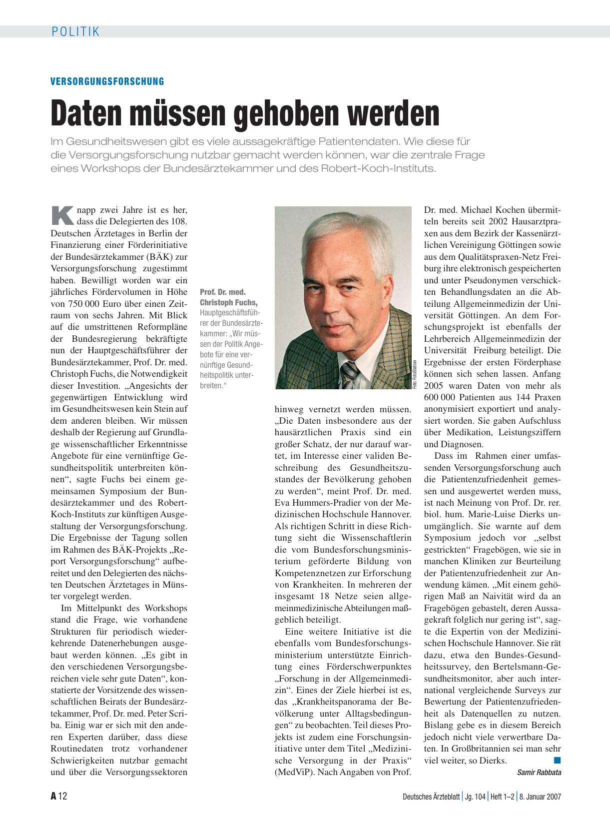 Vorschauseite 1: Versorgungsforschung: Daten müssen gehoben werden