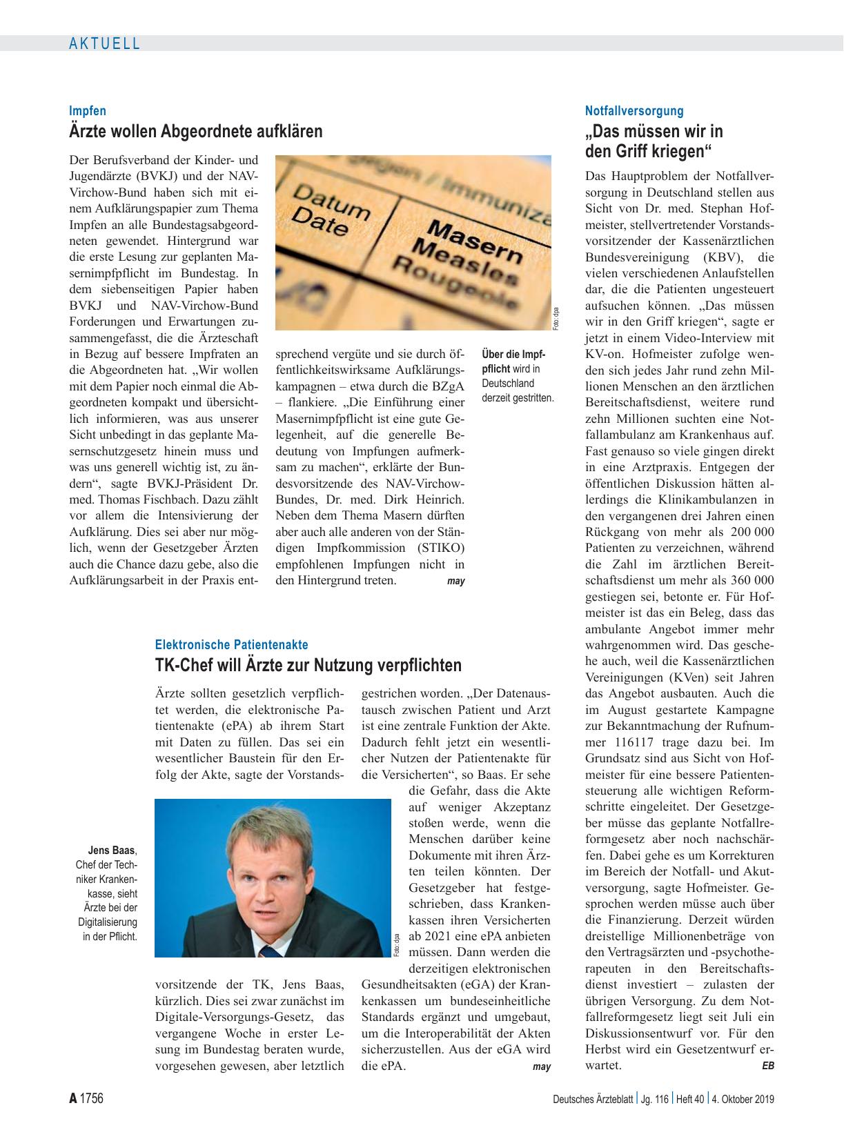 Vorschauseite 1: Elektronische Patientenakte: TK-Chef will Ärzte zur Nutzung verpflichten