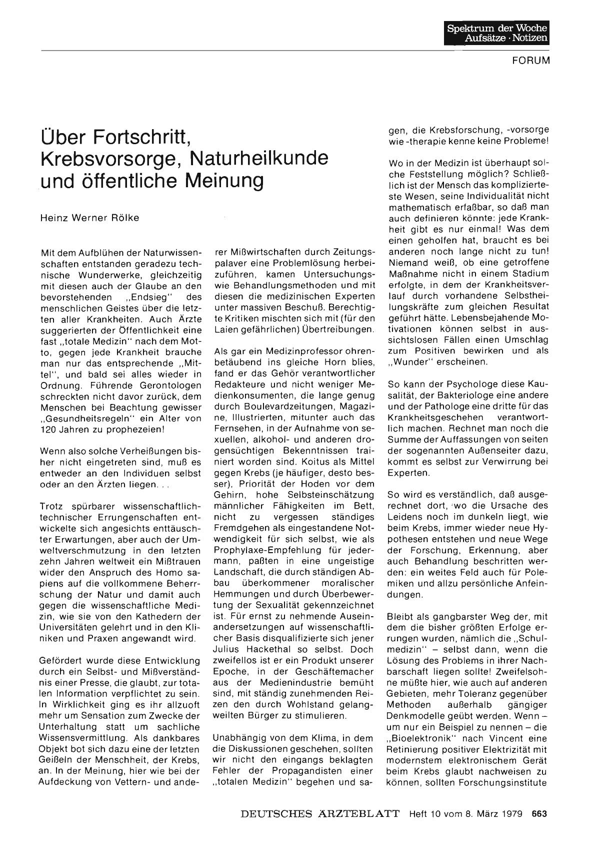 Vorschauseite 1: Über Fortschritt, Krebsvorsorge, Naturheilkunde und öffentliche Meinung