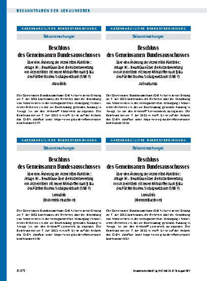 Vorschauseite 1: Beschluss des Gemeinsamen Bundesausschusses über eine Änderung der Arzneimittel-Richtlinie: Amivantamab