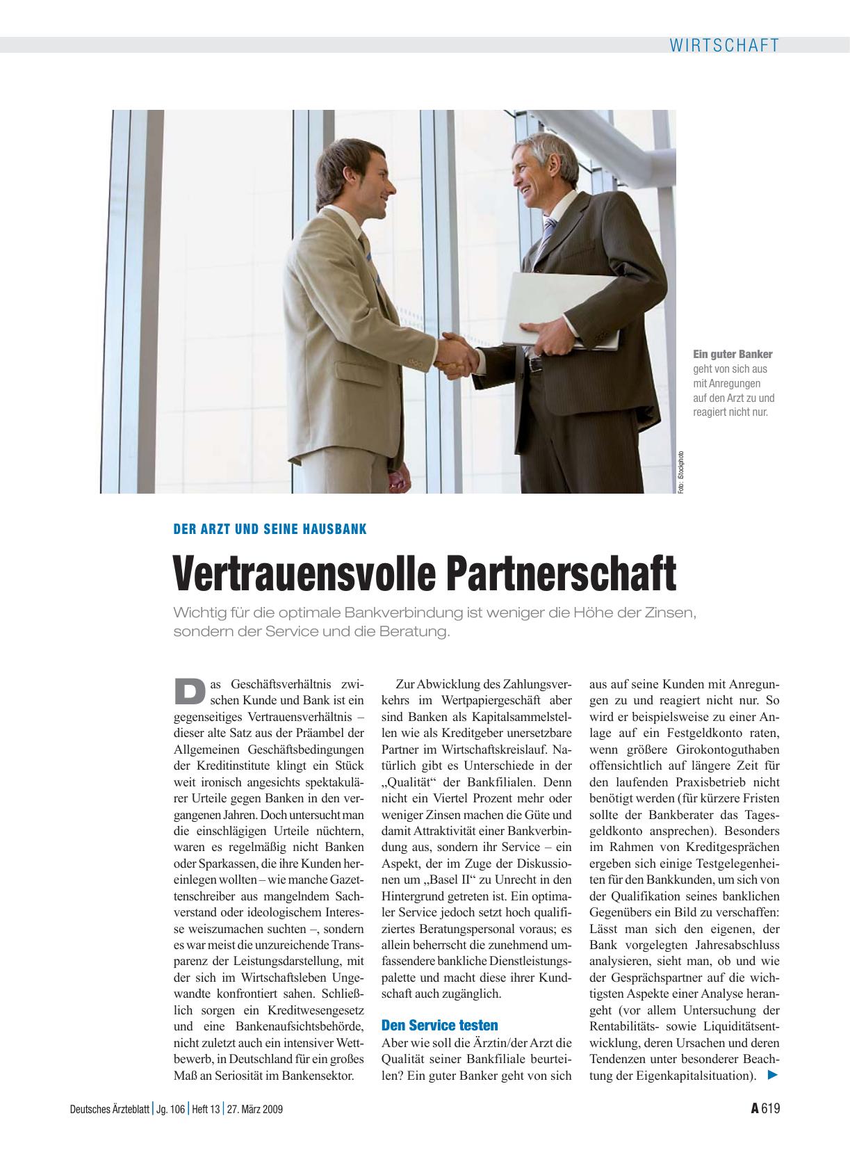 Vorschauseite 1: Der Arzt und seine Hausbank: Vertrauensvolle Partnerschaft