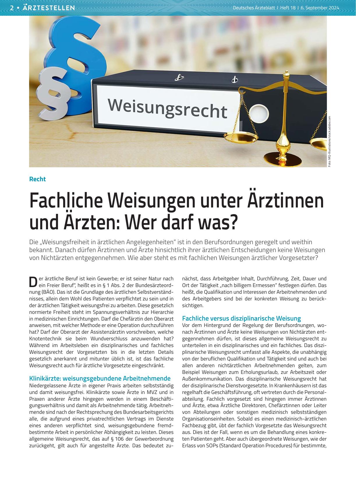 Vorschauseite 1: Recht: Fachliche Weisungen unter Ärztinnen und Ärzten – Wer darf was?
