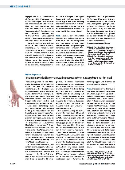 Vorschauseite 1: Morbus Dupuytren: Intranodulare Injektionen von Adalimumab reduzieren Knotengröße und -festigkeit