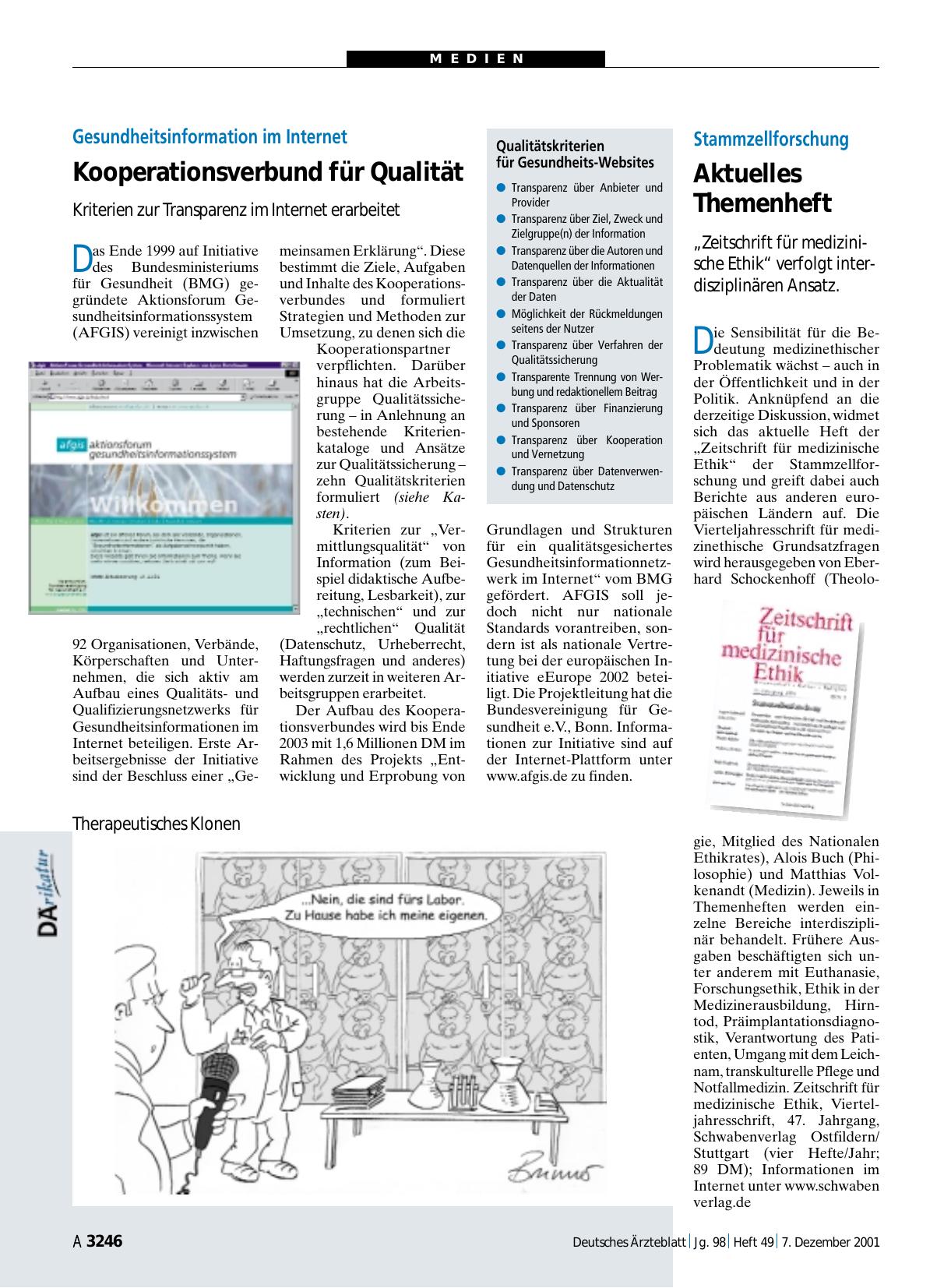 Vorschauseite 1: Stammzellforschung: Aktuelles Themenheft