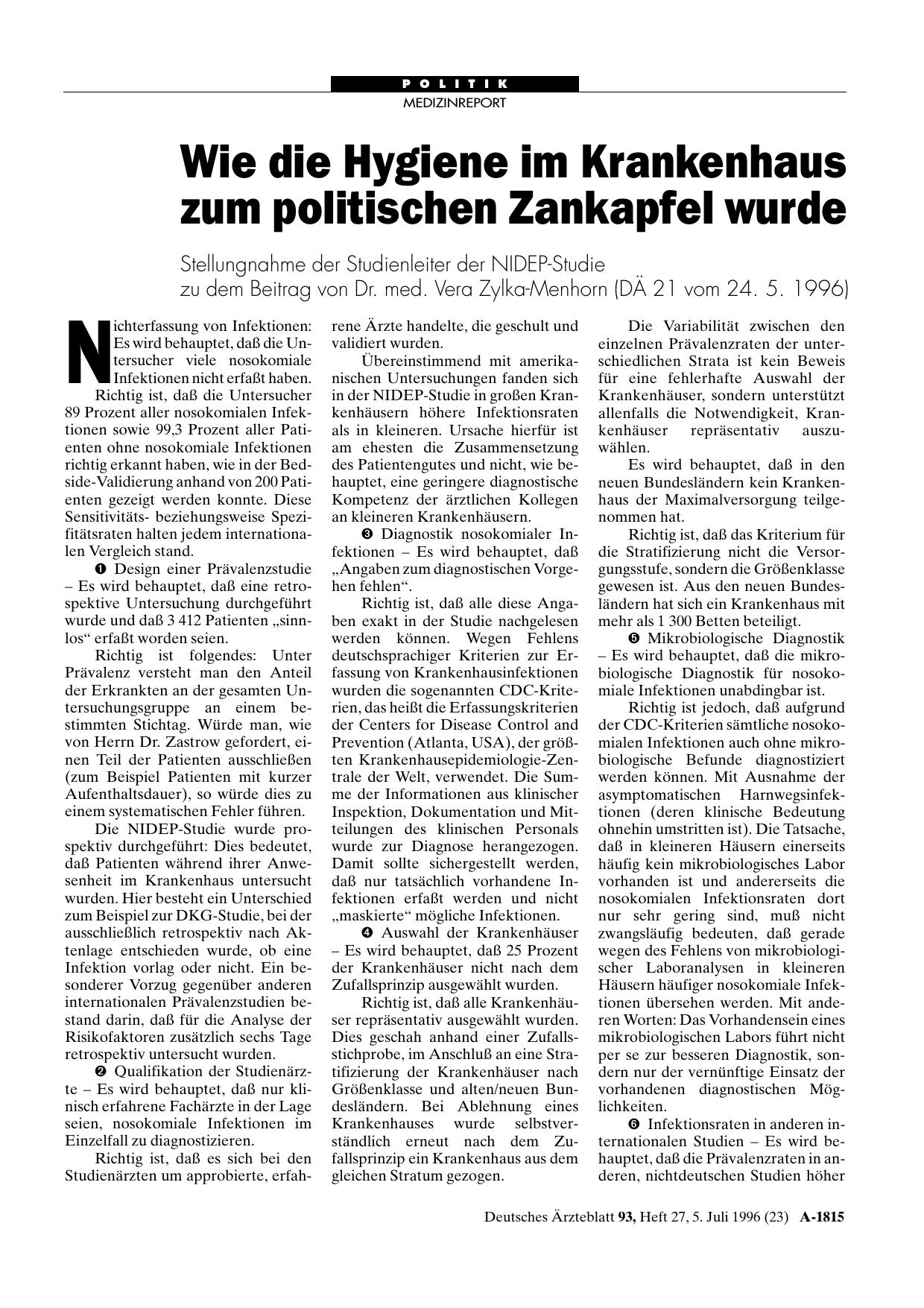 Vorschauseite 1: Wie die Hygiene im Krankenhaus zum politischen Zankapfel wurde