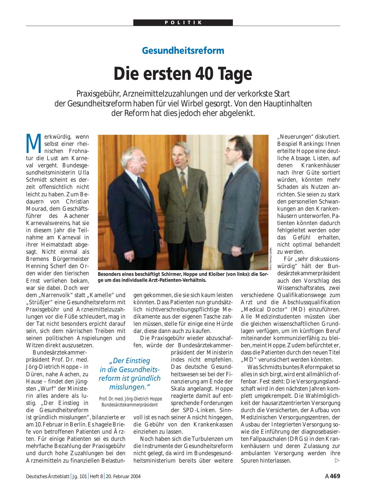 Vorschauseite 1: Gesundheitsreform: Die ersten 40 Tage