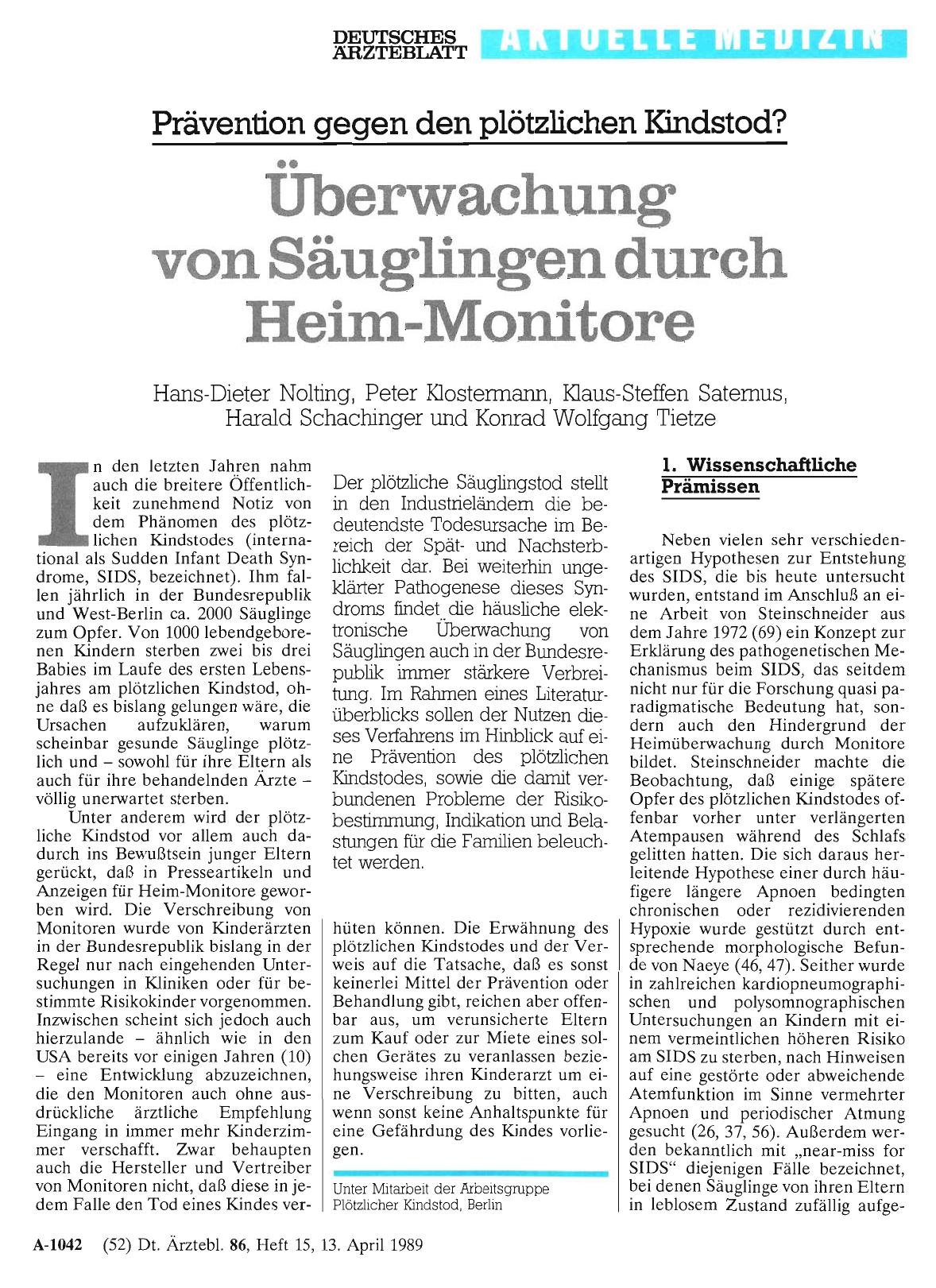 Vorschauseite 1: Prävention gegen den plötzlichen Kindstod? Überwachung von Säuglingen durch Heim-Monitore