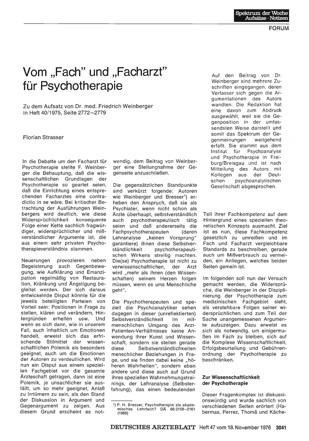 Vorschauseite 1: Vom „Fach“ und „Facharzt“ für Psychotherapie: Stellungnahme