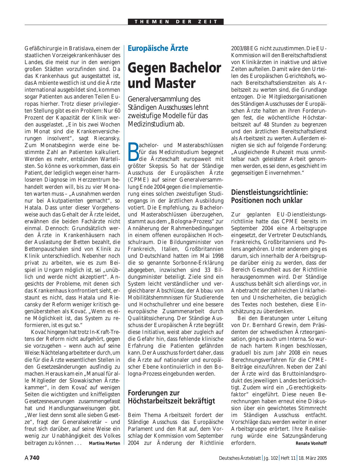Vorschauseite 1: Europäische Ärzte: Gegen Bachelor und Master