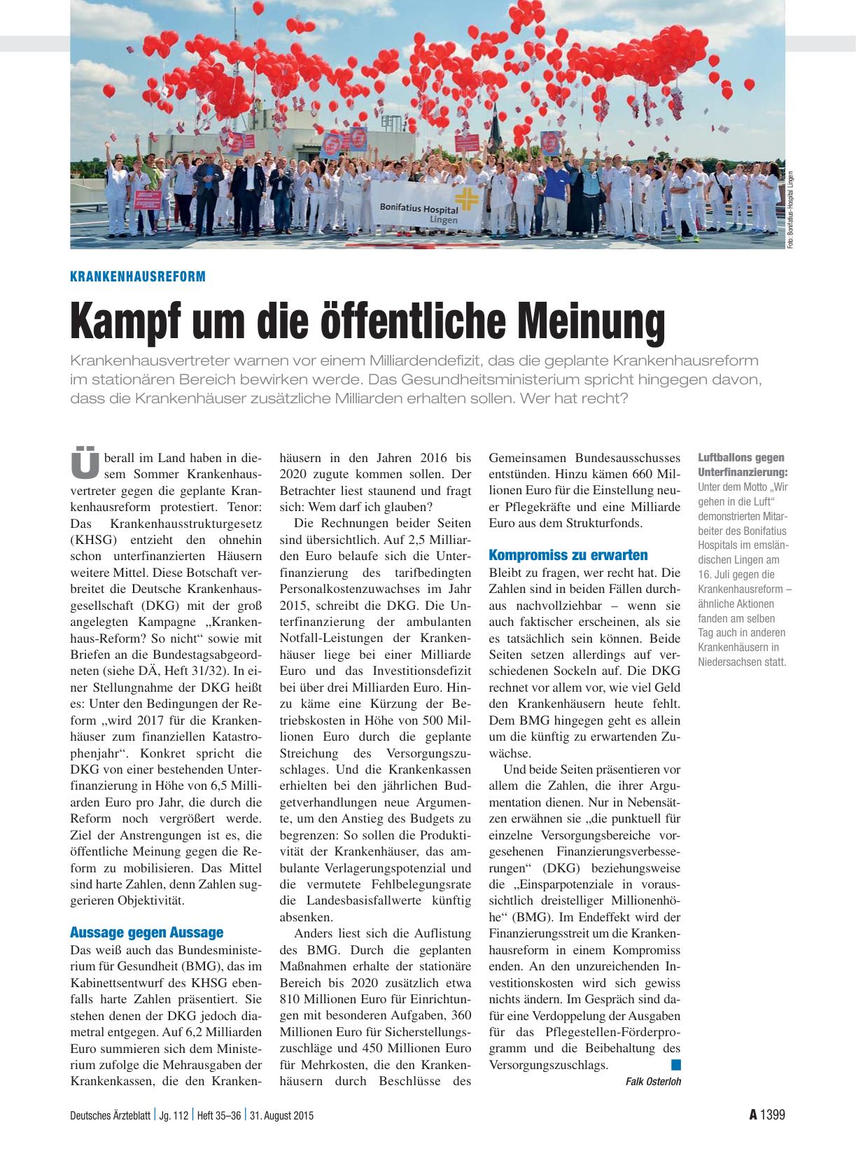 Vorschauseite 1: Krankenhausreform: Kampf um die öffentliche Meinung