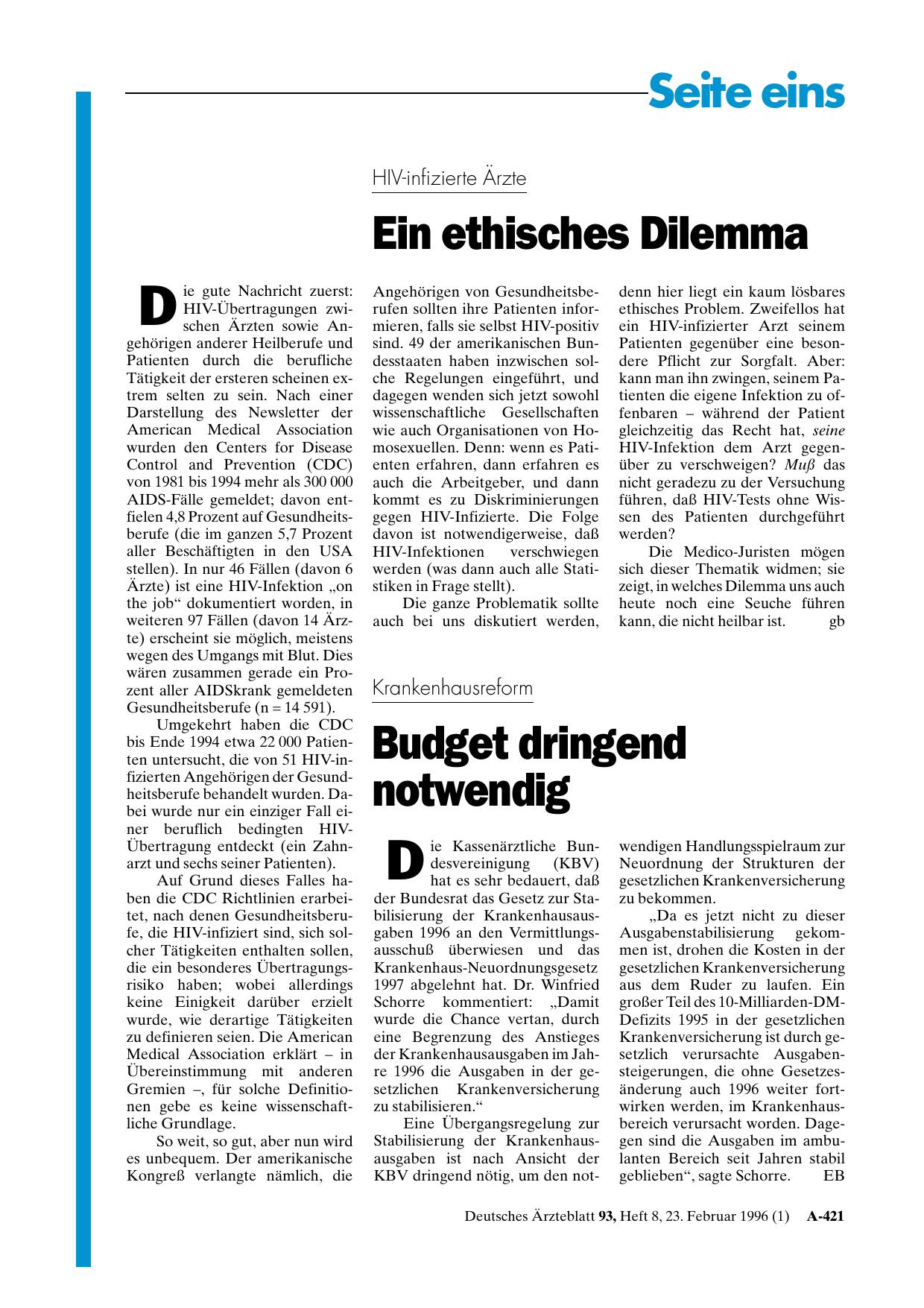 Vorschauseite 1: Krankenhausreform: Budget dringend notwendig