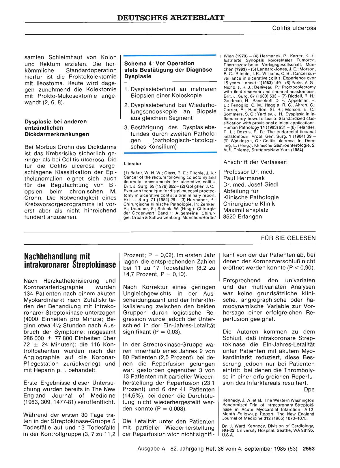 Vorschauseite 1: Nachbehandlung mit intrakoronarer Streptokinase