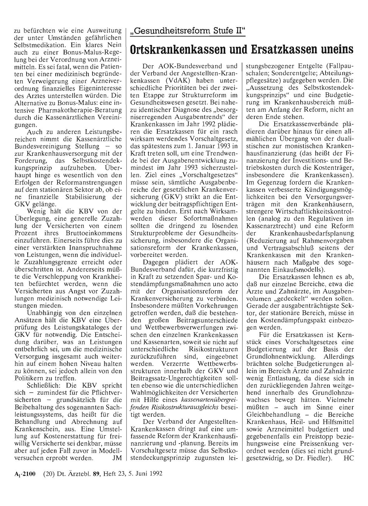Vorschauseite 1: „Gesundheitsreform Stufe II“: Ortskrankenkassen und Ersatzkassen uneins