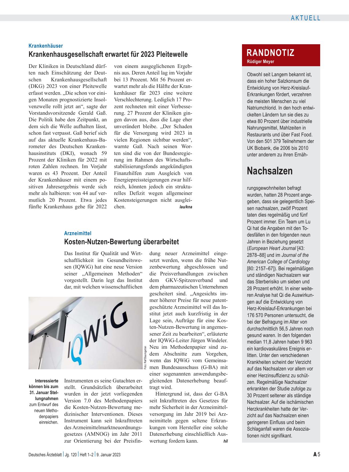 Vorschauseite 1: Arzneimittel: Kosten-Nutzen-Bewertung überarbeitet