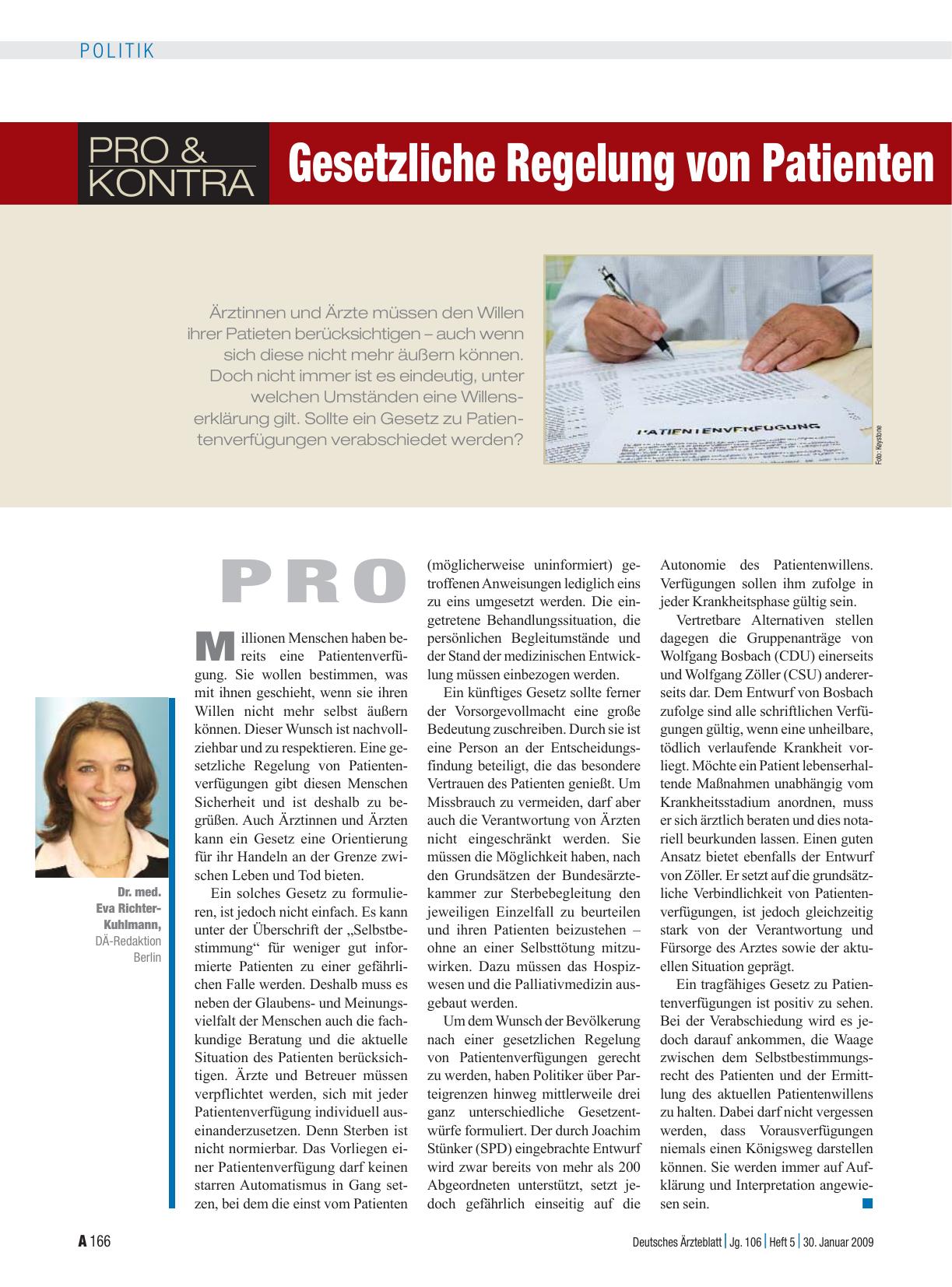 Vorschauseite 1: Pro & Kontra: Gesetzliche Regelung von Patientenverfügungen