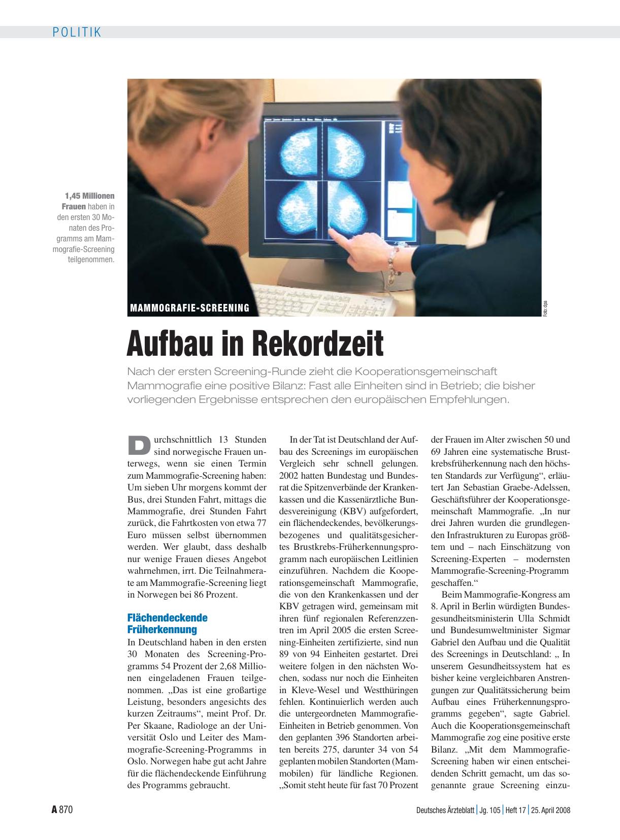 Vorschauseite 1: Mammografie-Screening: Aufbau in Rekordzeit