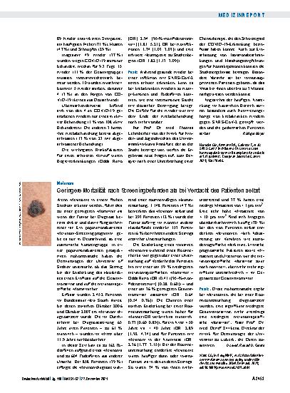 Vorschauseite 1: Melanom: Geringere Mortalität nach Screeningbefunden als bei Verdacht des Patienten selbst