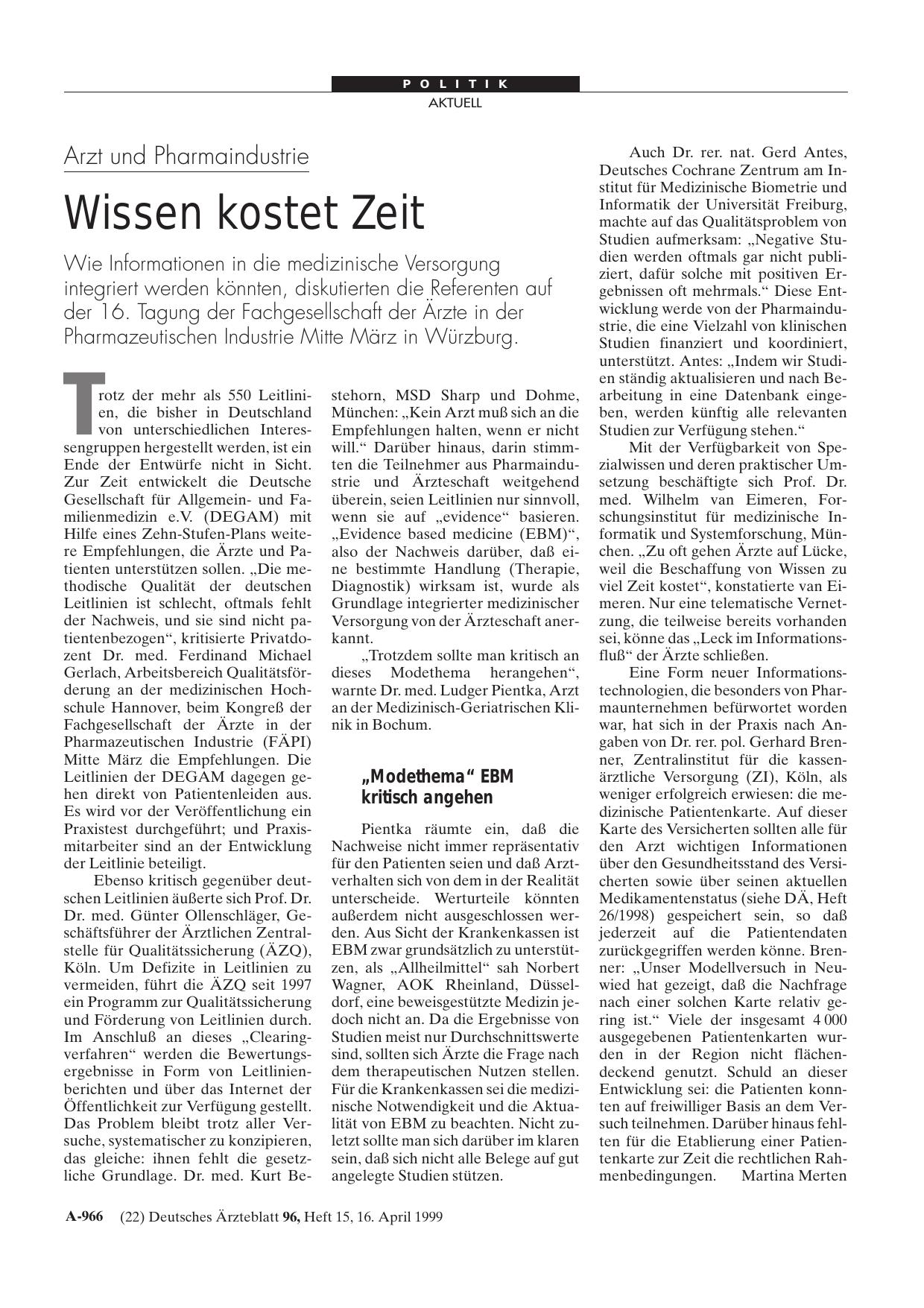 Vorschauseite 1: Arzt und Pharmaindustrie: Wissen kostet Zeit