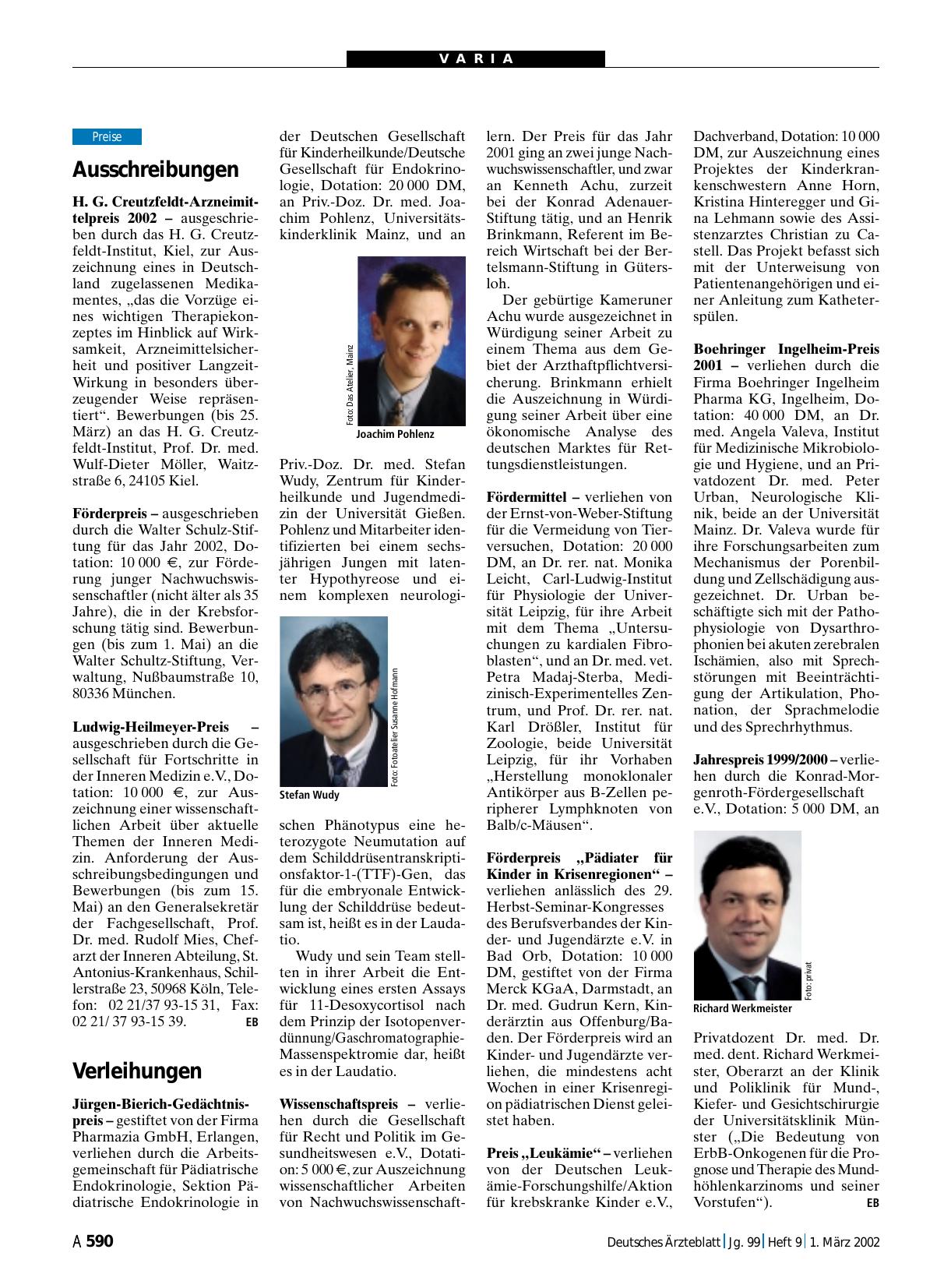Vorschauseite 1: Verleihungen