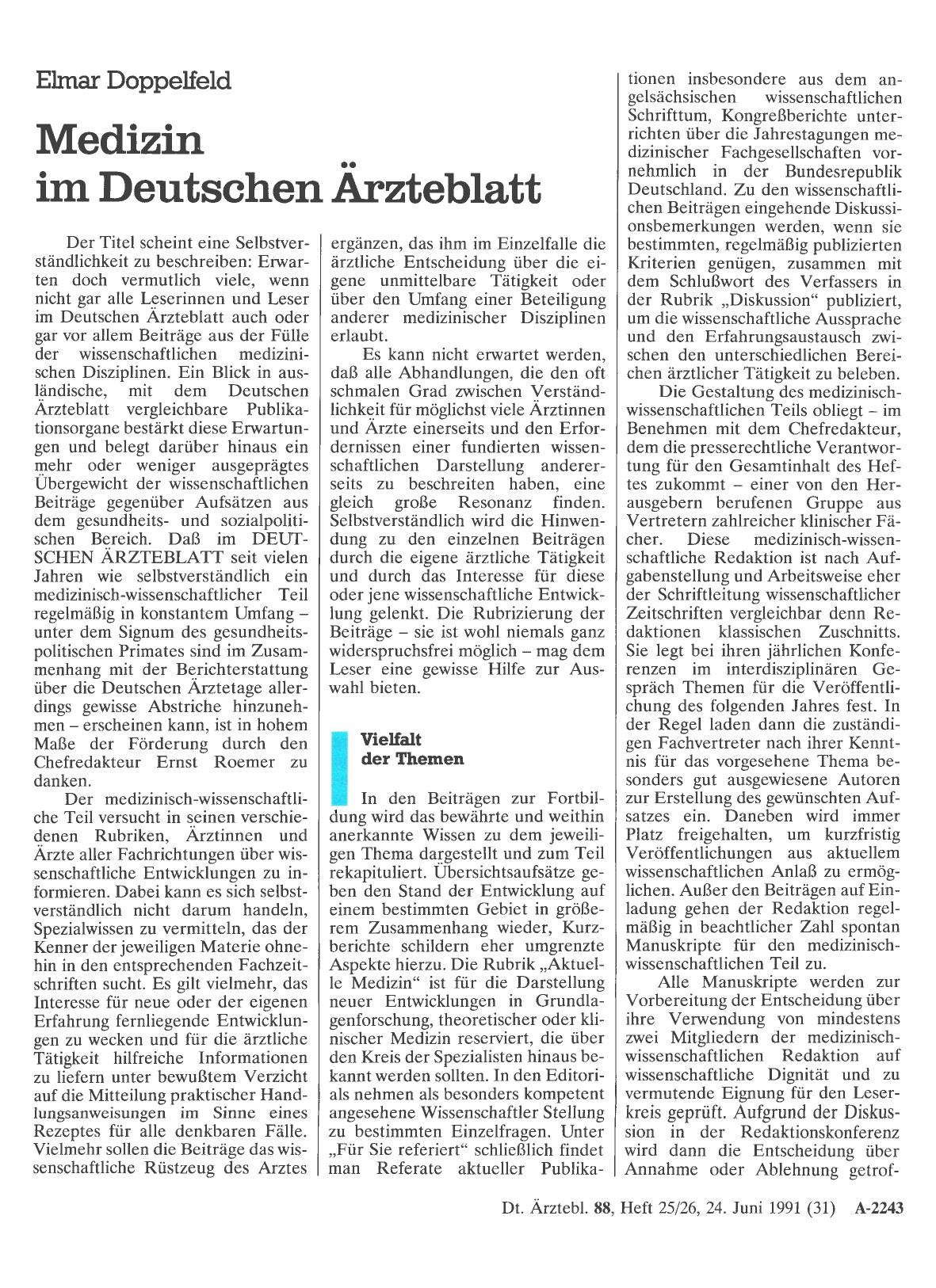 Vorschauseite 1: Medizin im Deutschen Ärzteblatt