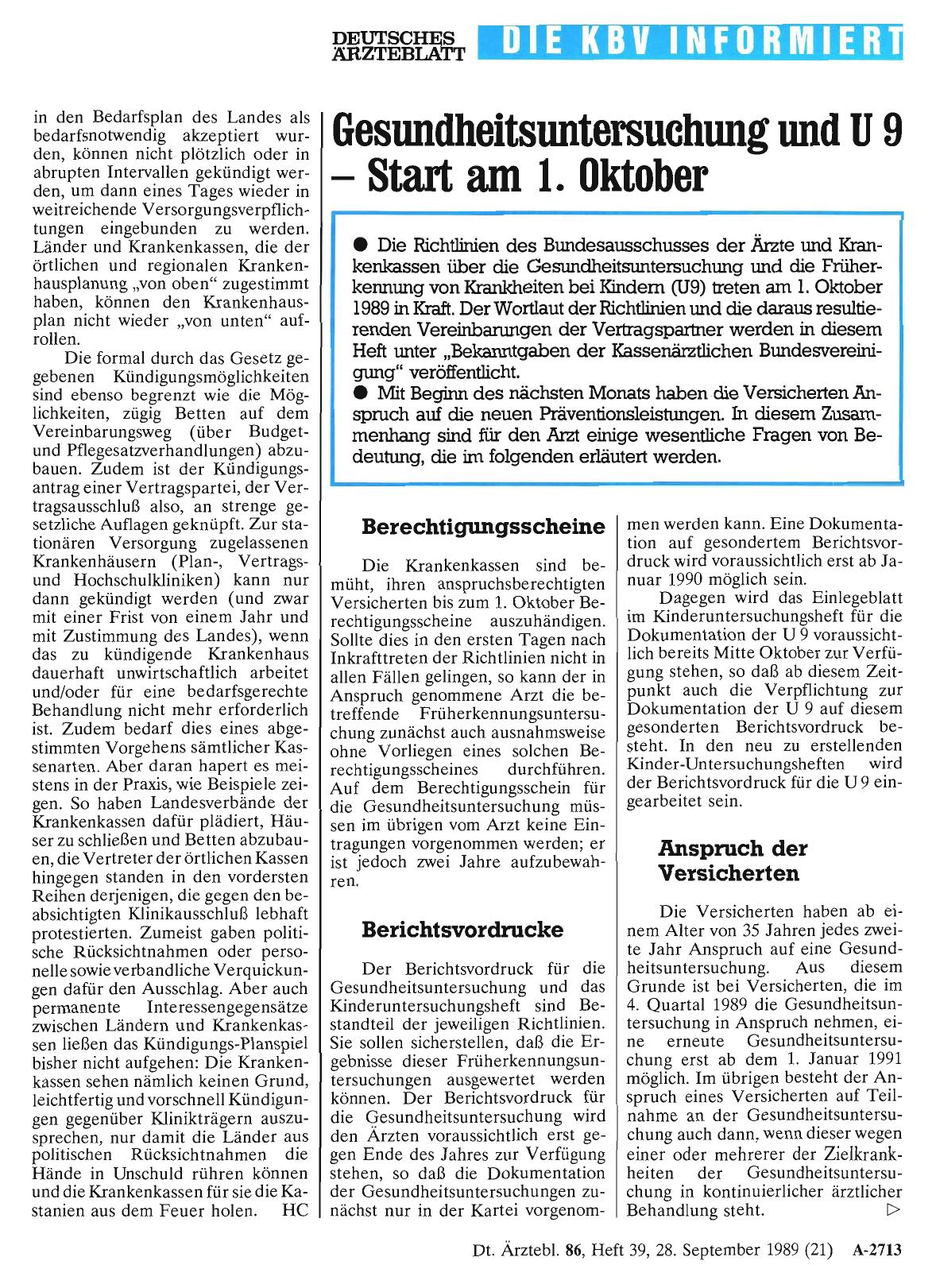 Vorschauseite 1: Gesundheitsuntersuchung und U9 - Start am 1. Oktober