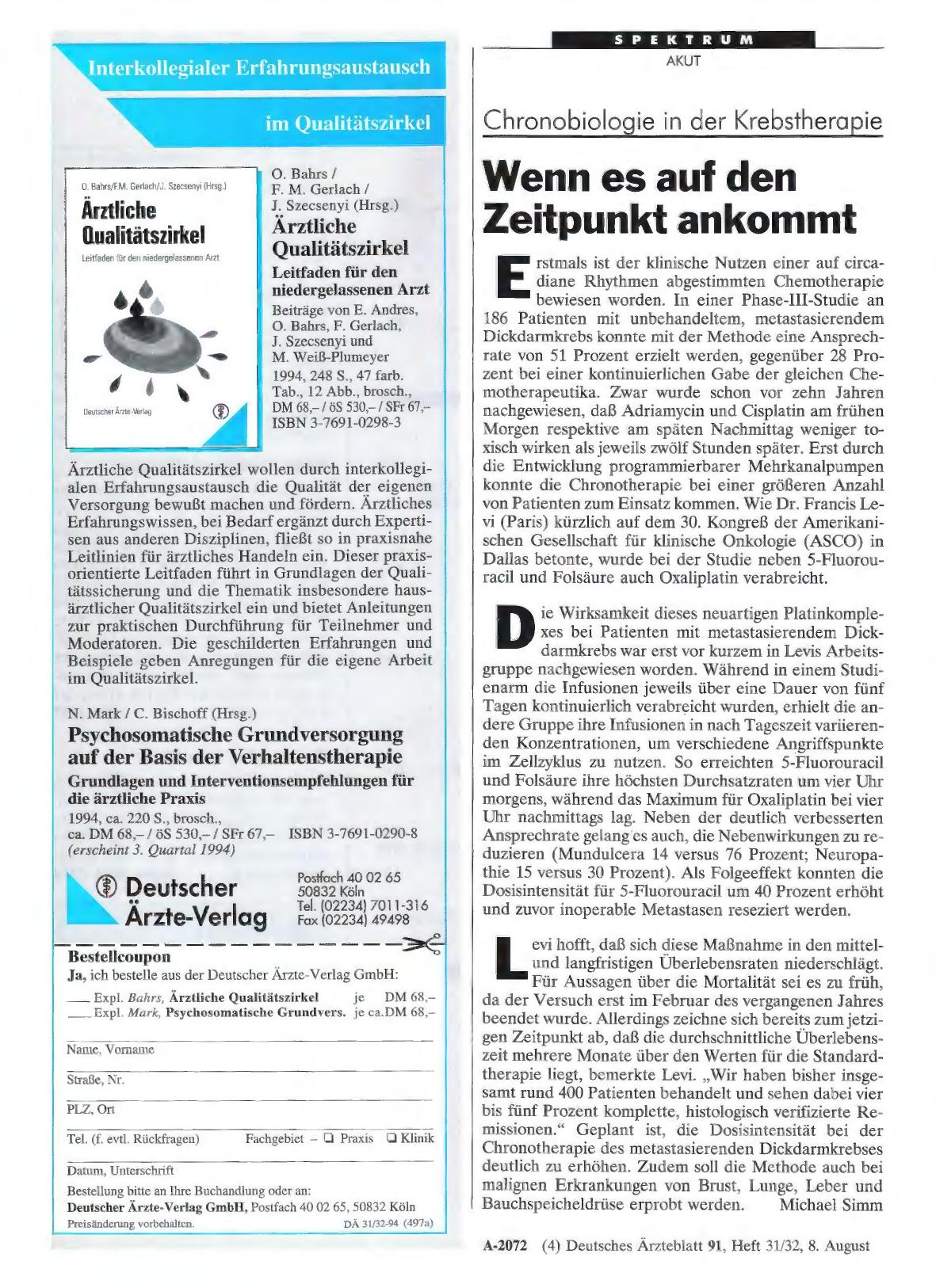 Vorschauseite 1: Chronobiologie in der Krebstherapie: Wenn es auf den Zeitpunkt ankommt