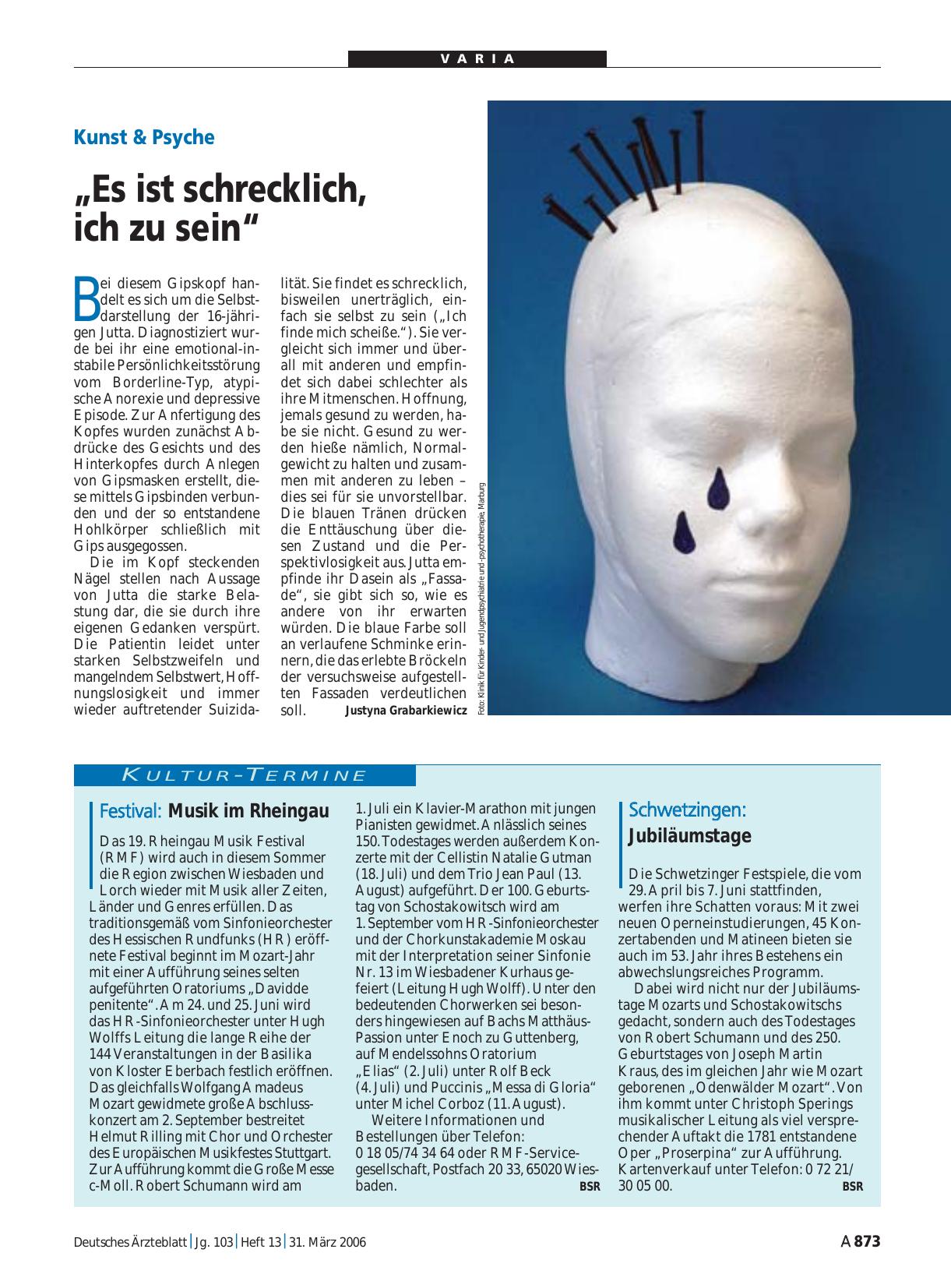 Vorschauseite 1: Kunst & Psyche: „Es ist schrecklich, ich zu sein“