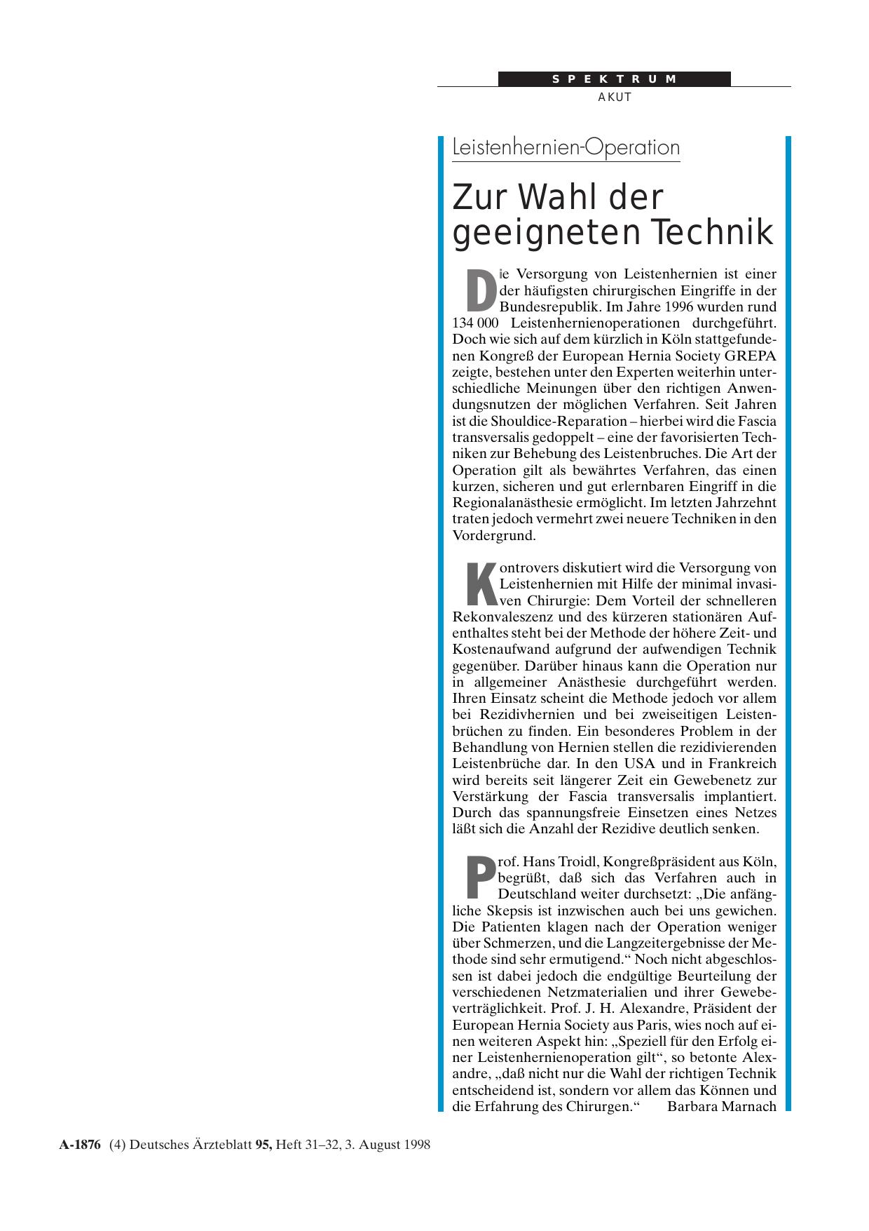Vorschauseite 1: Leistenhernien-Operation: Zur Wahl der geeigneten Technik