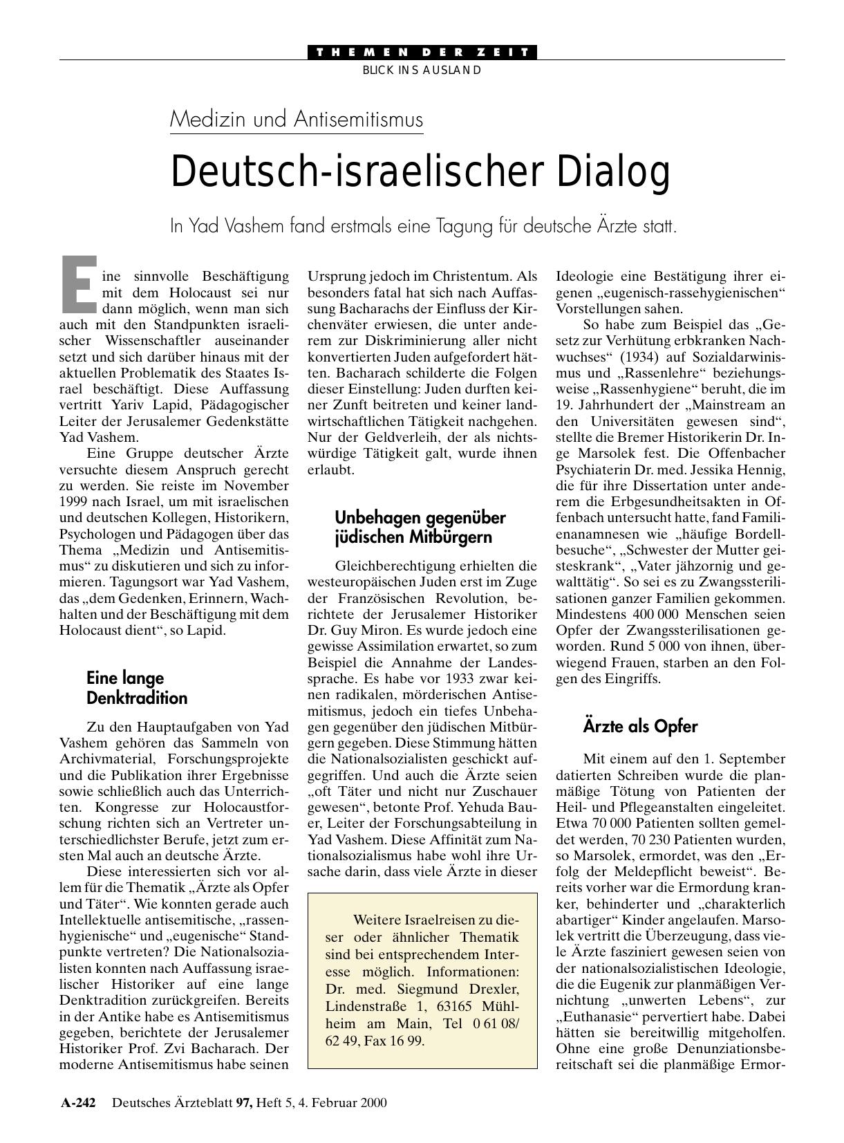 Vorschauseite 1: Medizin und Antisemitismus: Deutsch-israelischer Dialog