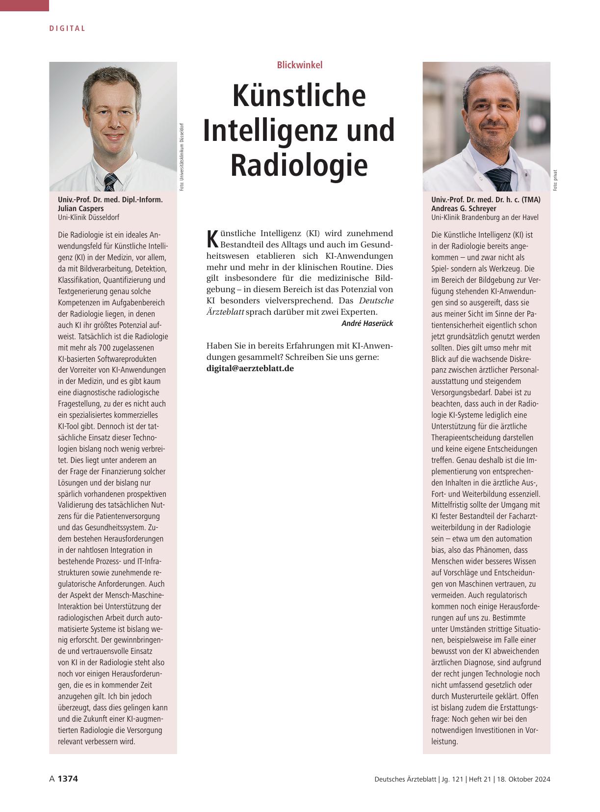 Vorschauseite 1: Blickwinkel: Künstliche Intelligenz und Radiologie