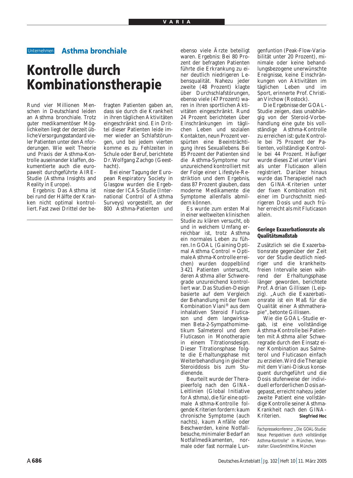 Vorschauseite 1: Asthma bronchiale: Kontrolle durch Kombinationstherapie