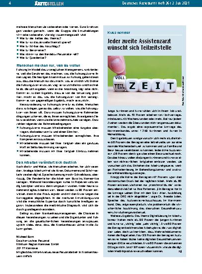 Vorschauseite 1: Jeder zweite Assistenzarzt wünscht sich Teilzeitstelle