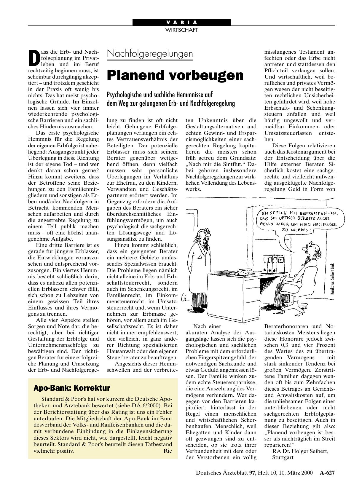 Vorschauseite 1: Nachfolgeregelungen: Planend vorbeugen