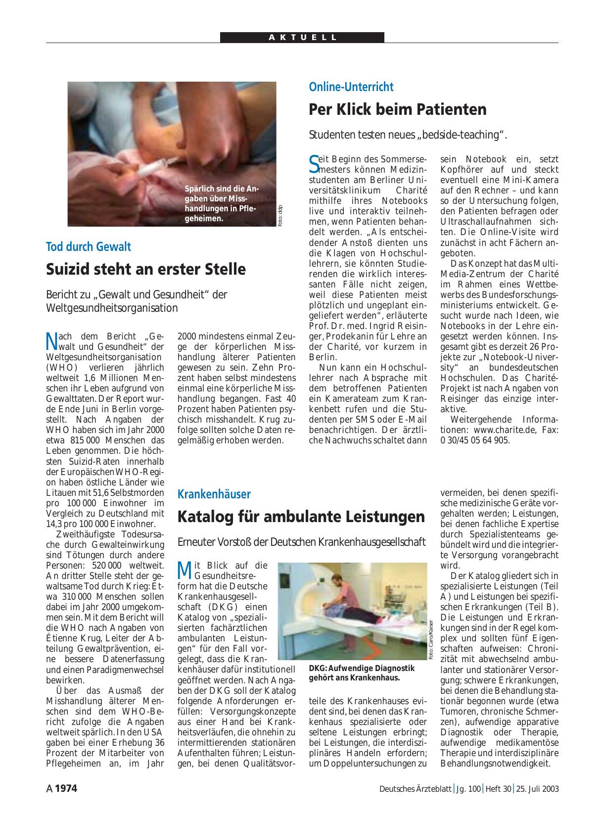 Vorschauseite 1: Krankenhäuser: Katalog für ambulante Leistungen