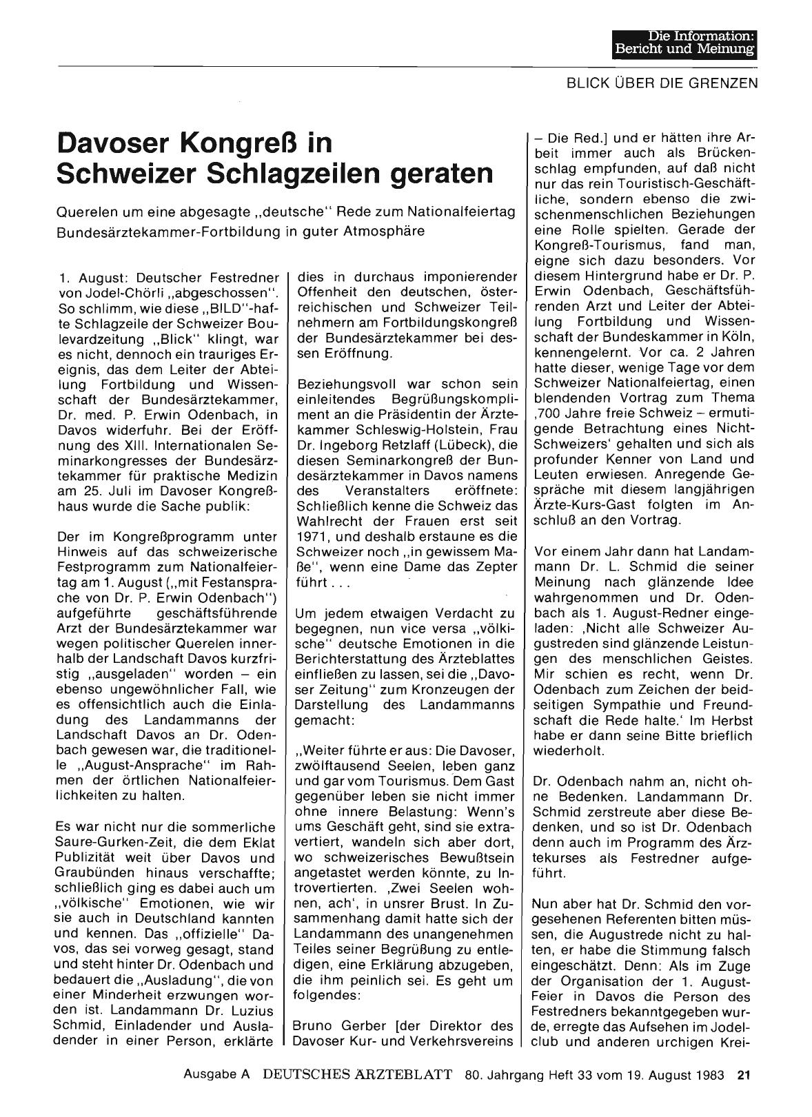 Vorschauseite 1: Davoser Kongreß in Schweizer Schlagzeilen geraten