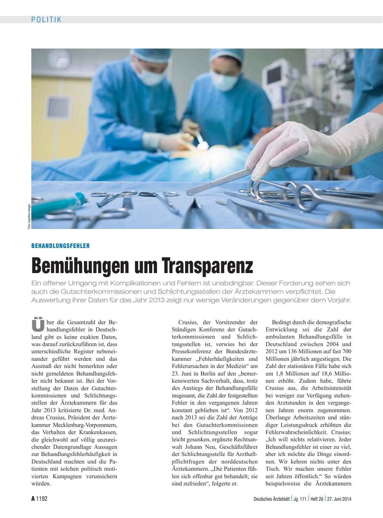 Vorschauseite 1: Behandlungsfehler: Bemühungen um Transparenz