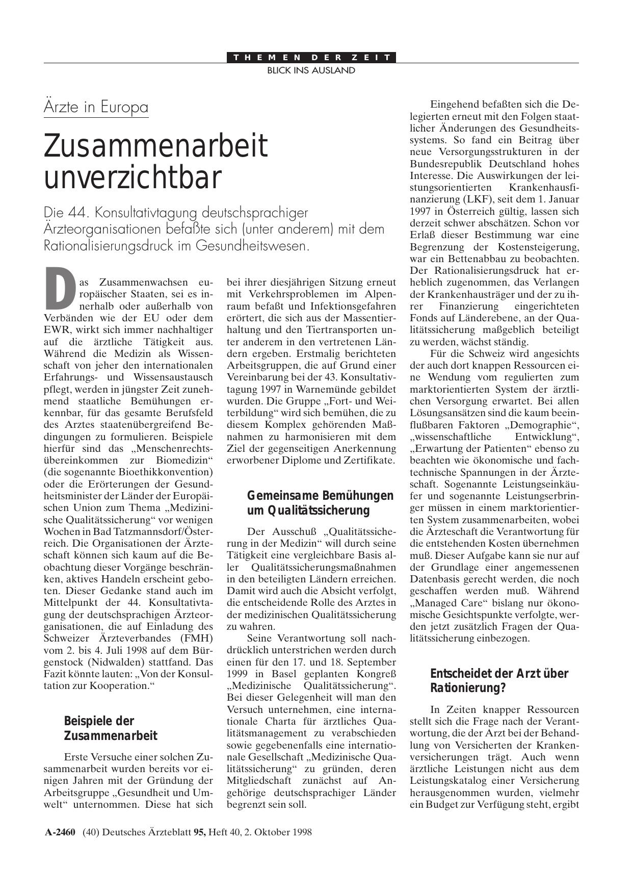 Vorschauseite 1: Ärzte in Europa Zusammenarbeit unverzichtbar